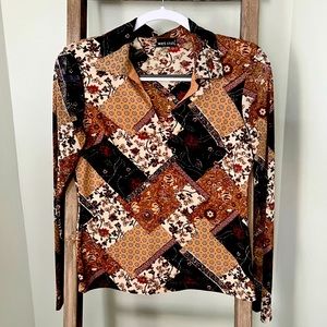 Long sleeve vintage style print blouse